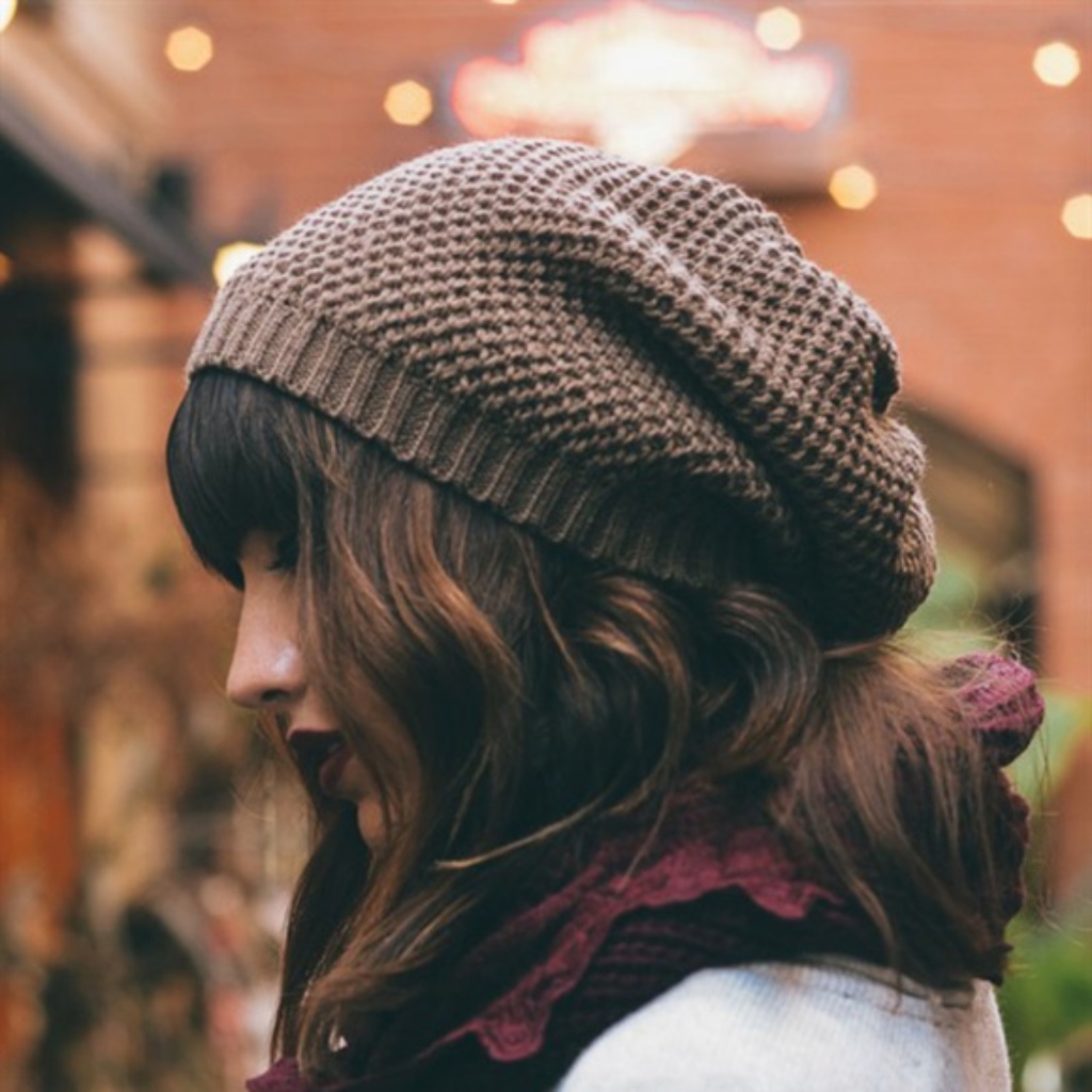 Waffle Knit Slouchy Boho Beanie - Mocha